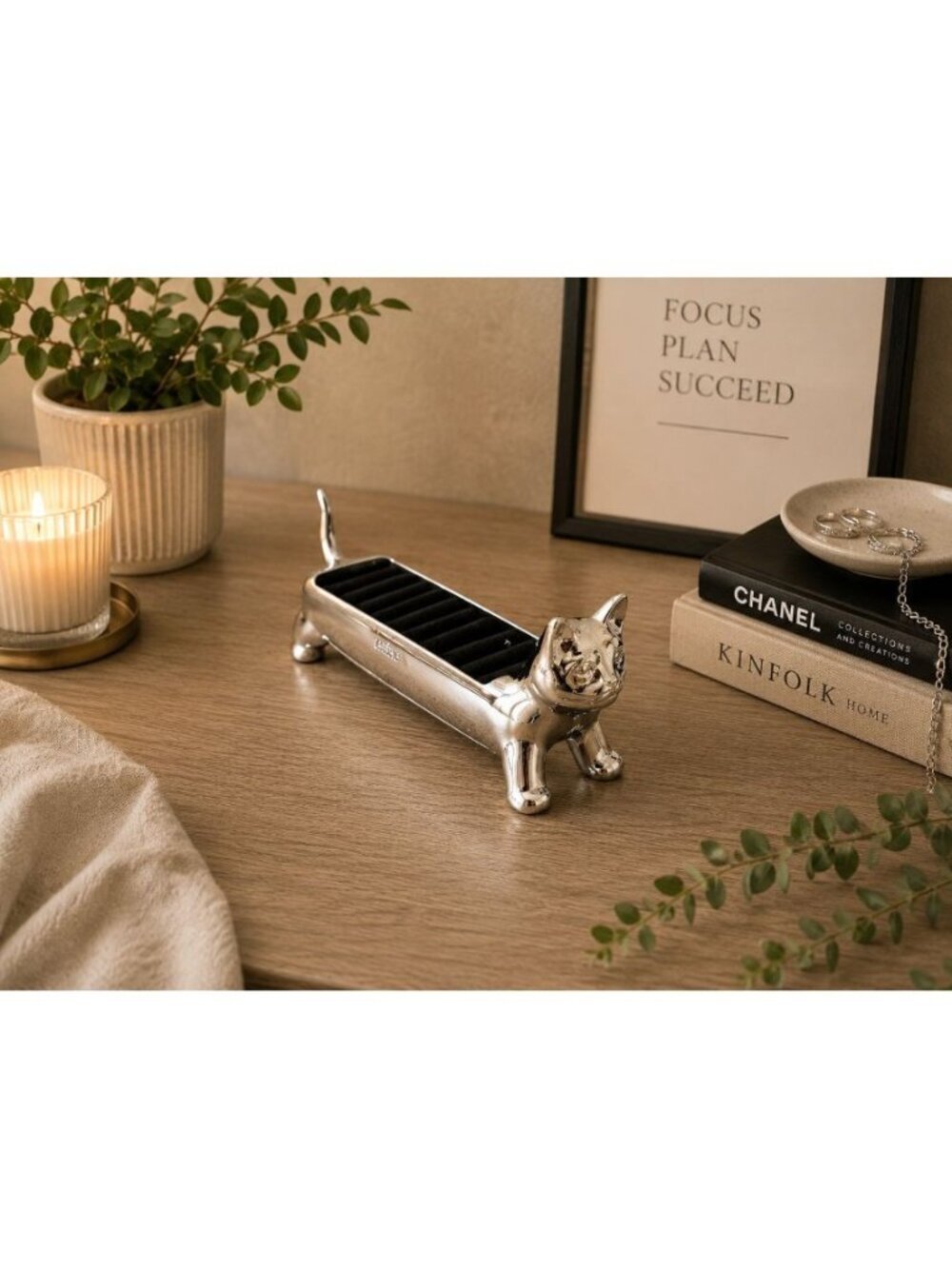 New Silver Chrome Umbra Chrome Cat Kitten Ring Holder Jewelry Boxes Organizers